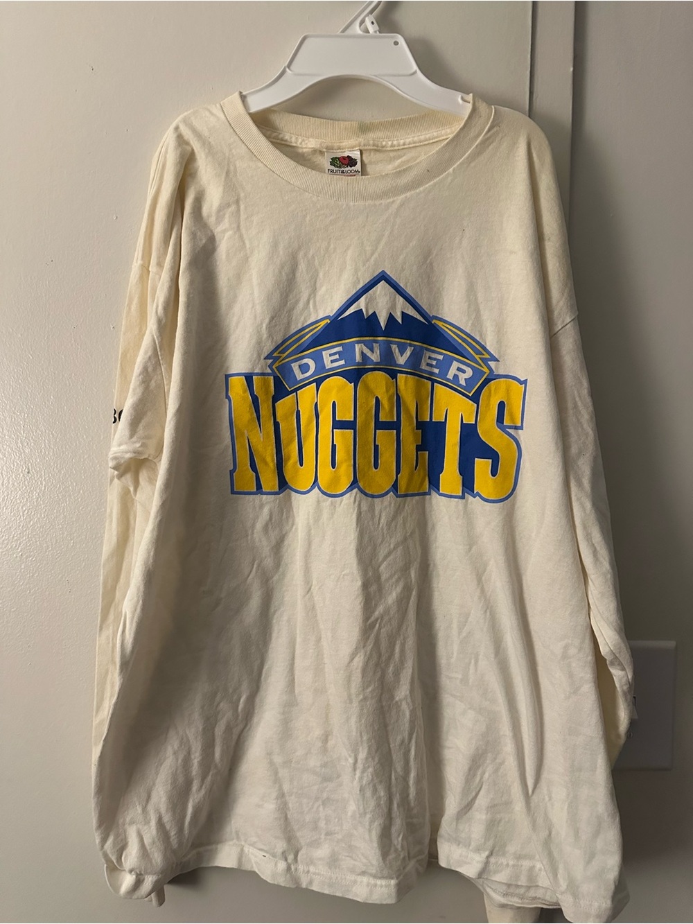Fruit of the Loom Cream Denver Nuggets Long-Sleeve Tee with Yellow & Blue Logo